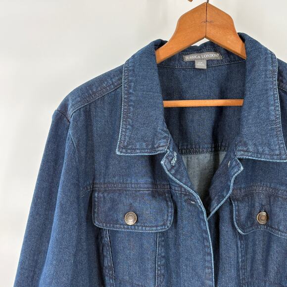 Jessica London Denim Jacket 22 22W Button Blazer Coat Coastal Utility Jean - Picture 6 of 6